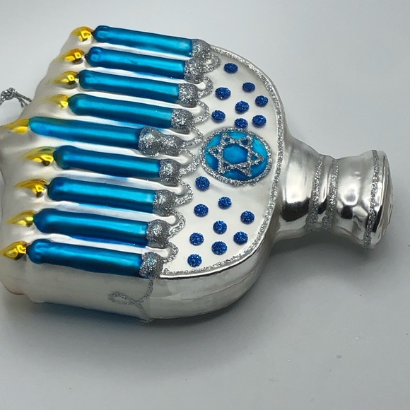 NWOT Noble Blue and Silver Hanukkah Lights Menorah Glass Ornament, 5", - Picture 12 of 12